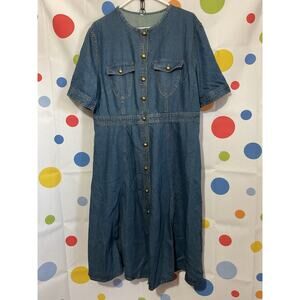 Vintage Denim Dress XXL Button Front